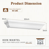 Eshoma Fireplace Mantel - 60 Inch Floating Shelf for Over Fireplace - Wood Mantel with Invisible Heavy Duty Wood Bracket - Floating Mantel Shelf for Wall, White, 60 X 8 X 6 Eshoma