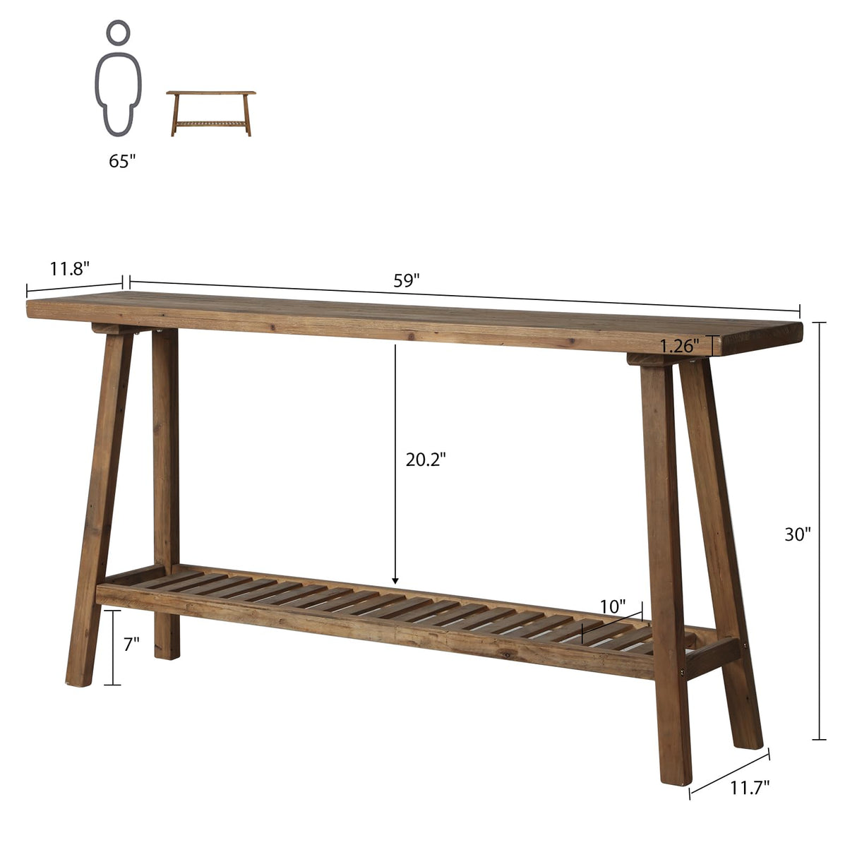 HOKYHOKY Reclaimed Solid Wood Console Table, 59" Long Farmhouse Entryway Tables, Rectangular Couch Table Behind Sofa, 2 Tiers Accent Tables for Hallway, Entrance, Foyer, Living Room HOKYHOKY