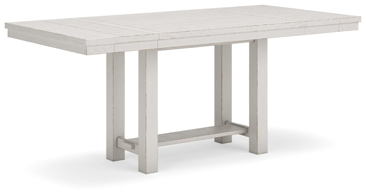 Signature Design by Ashley Robbinsdale Farmhouse Distressed Counter Height Dining Extension Table with Trestle Base, Planked Effect and 2 Removable End Leaves, White Signature Design by Ashley