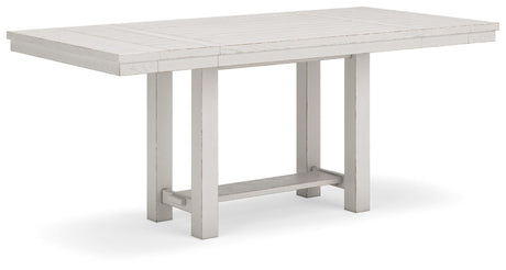 Signature Design by Ashley Robbinsdale Farmhouse Distressed Counter Height Dining Extension Table with Trestle Base, Planked Effect and 2 Removable End Leaves, White Signature Design by Ashley