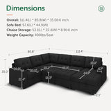 HONBAY Sectional Sleeper Sofa with Pull Out Bed, Sleeper Sectional Couch for Living Room, Sleeper Sofa Bed with Storage Chaise, Velvet Black HONBAY