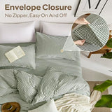 JELLYMONI 100% Natural Cotton 3pcs Striped Duvet Cover Sets,White Duvet Cover with Green Stripes Pattern Printed Comforter Cover,with Zipper Closure & Corner Ties(Full Size) JELLYMONI