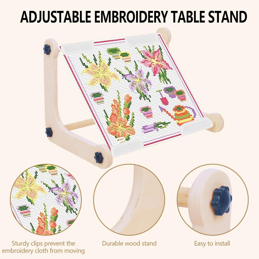 Adjustable Embroidery Table Stand, Cross Stitch Hoop Stand, Wood Embroidery Holder for Lap or Table Top Cross Stitch or Tapestry Needlepoint Embroidery, 2 Sizes Rod ( 11.8" and15.75) LKCXMZP