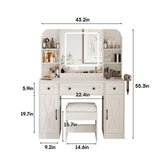 Fameill Vanity Mirror with Lights, Makeup Vanity Desk and Chair, White Vanity Table with Large Storage Drawers and Shelves, Time and Temperature Display, 3 LED Lighting Modes Adjustable Fameill