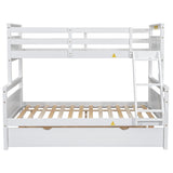Merax Trundle Bunk Bed, Twin Over Full Wood Bunk Bed with Twin Size Trundle, Solid Wood Bunk Bed Frame with Guardrail and Ladder, White Merax