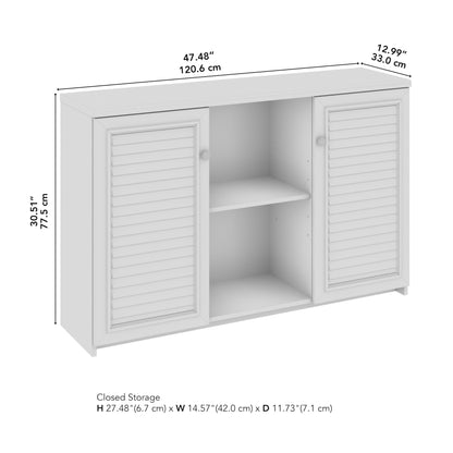 Bush Furniture Fairview Antique White Accent Cabinet with Tea Maple Doors for Home Office Storage - WoodArtSupply