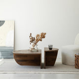 FAWdecor Modern Solid Wood Coffee Table, Round Wood Center Table, Unique Nesting Coffee Tables, Mid Century Aesthetic Low Coffee Table (Walnut) FAWdecor