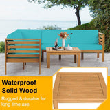 PayLessHere Patio Furniture 4 Pieces Outdoor Furniture L-Shaped Sectional Sofa Conversation Sets Patio Corner Set with Coffee Table Acacia Wood and Waterproof Cushion (Blue) PayLessHere