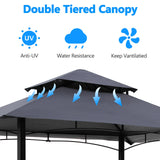 8x5 Grill Gazebo, Outdoor BBQ Grill Patio Canopy with 2 Handy Shelves & LED Lights, Double Roof Barbecue Gazebo Canopy (Gray) HOWSVN