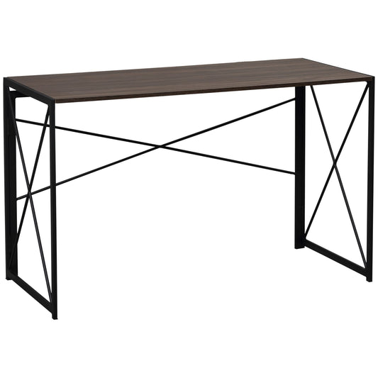 HOMCOM Folding Computer Desk, 47.25" Wide Home Office Writing Desk with Metal Frame, Brown - WoodArtSupply