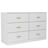 NoeBanJe 47" inch Dresser Sturdy Frame Modern Bedroom Furniture with 6 Drawers Large Capacity Storage Cabinet, Wooden Chest of Drawers for Bedroom, Hallway, Living Room, Entryway (White Gold Handle) NoeBanJe