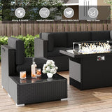 LayinSun 8 Pieces Patio Furniture Set with Fire Pit Table, Black Rattan Modular Sectional Patio Conversation Sofa Set LayinSun