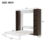 Foldable Hidden Queen Murphy Bed Cabinet with Storage Bookshelf Bookcase, Wood White Murphy Wall Bed with Storage Shelves for Adults (Espresso) MERITLINE