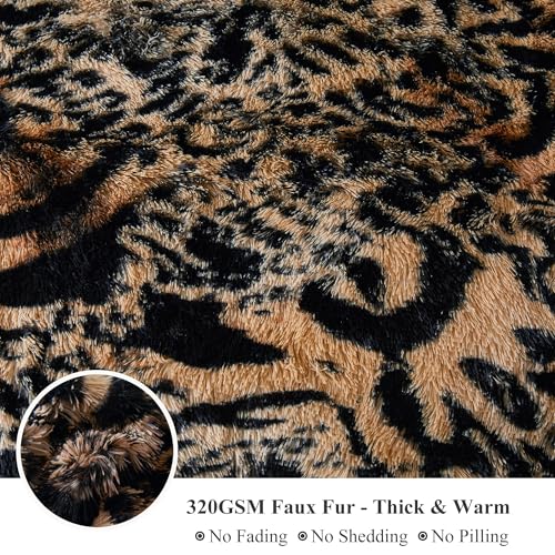 XeGe Fluffy Faux Fur Tiger-leopard Patchwork Print Duvet Cover Set, 1 Plush Fuzzy Decorative Comforter Cover and 2 Furry Pillowcases, Western Wild Shaggy Bedding Set with Zipper, Brown and Black, King XeGe