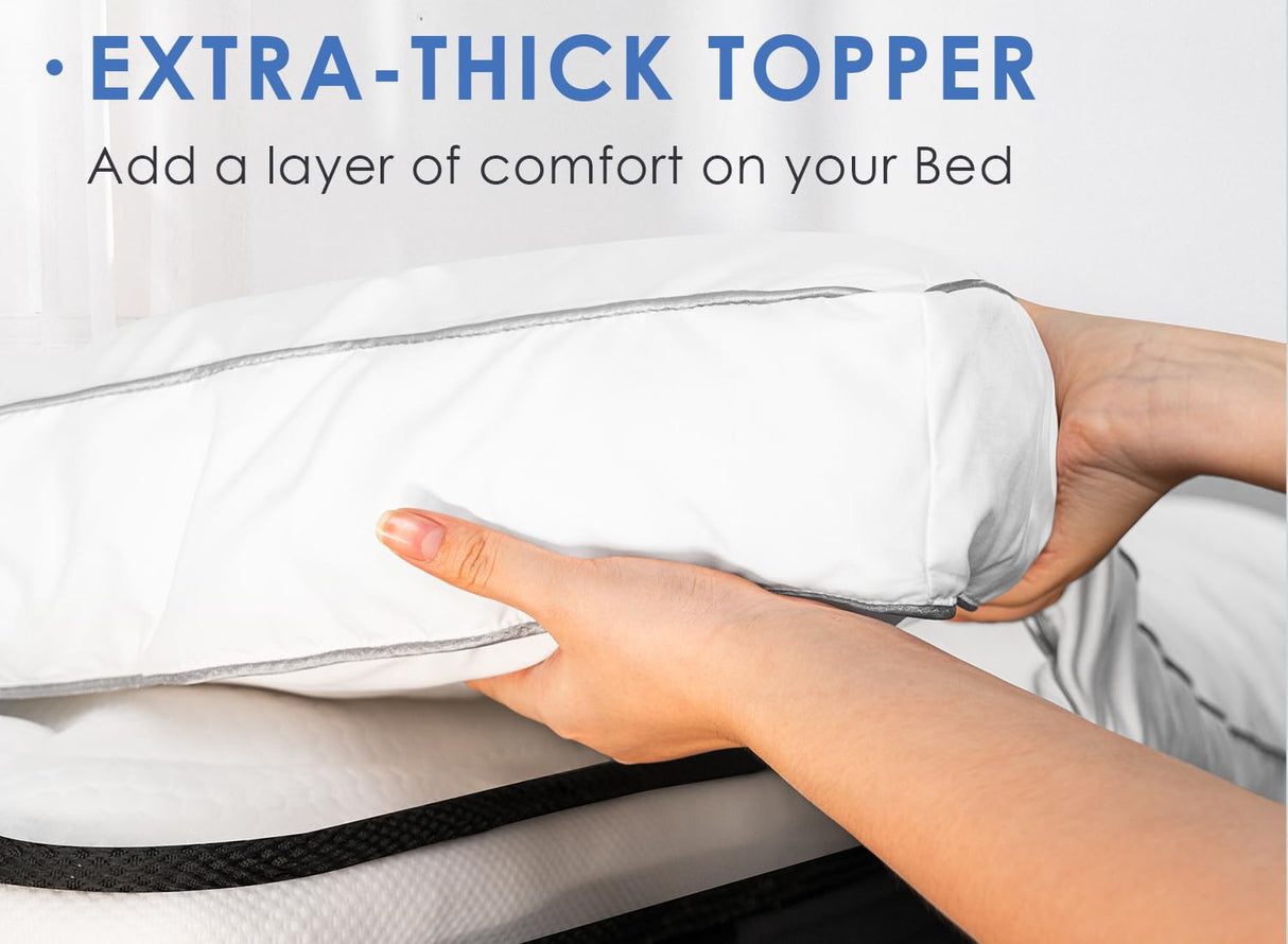 Marine Moon Mattress Topper Queen, Cooling Pillow Top Mattress Topper, Extra Thick Plush Mattress Pad Cover, Overfilled with 7D Down Alternative, Relief Back Pain, Soften Hard Mattress, 80'' x 60'' Marine Moon
