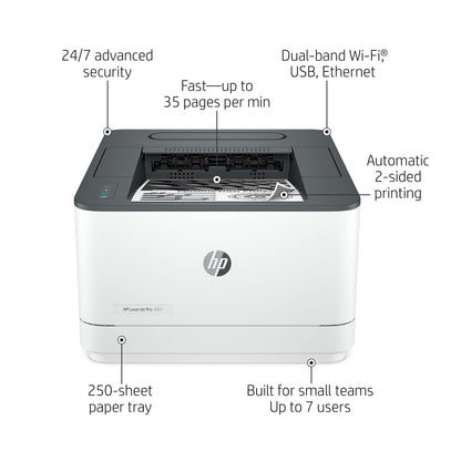 HP LaserJet Pro 3001dw Wireless Black & White Printer (Renewed)