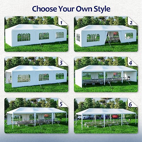 10x30ft Outdoor Tents Party Wedding Canopy Tent, White Canopy Tent Large Canopy Tents for Parties, Outdoor Patio Garden Gazebo Canopy Tents with 8 Removable Sidewalls for Backyard Events SEALAMB