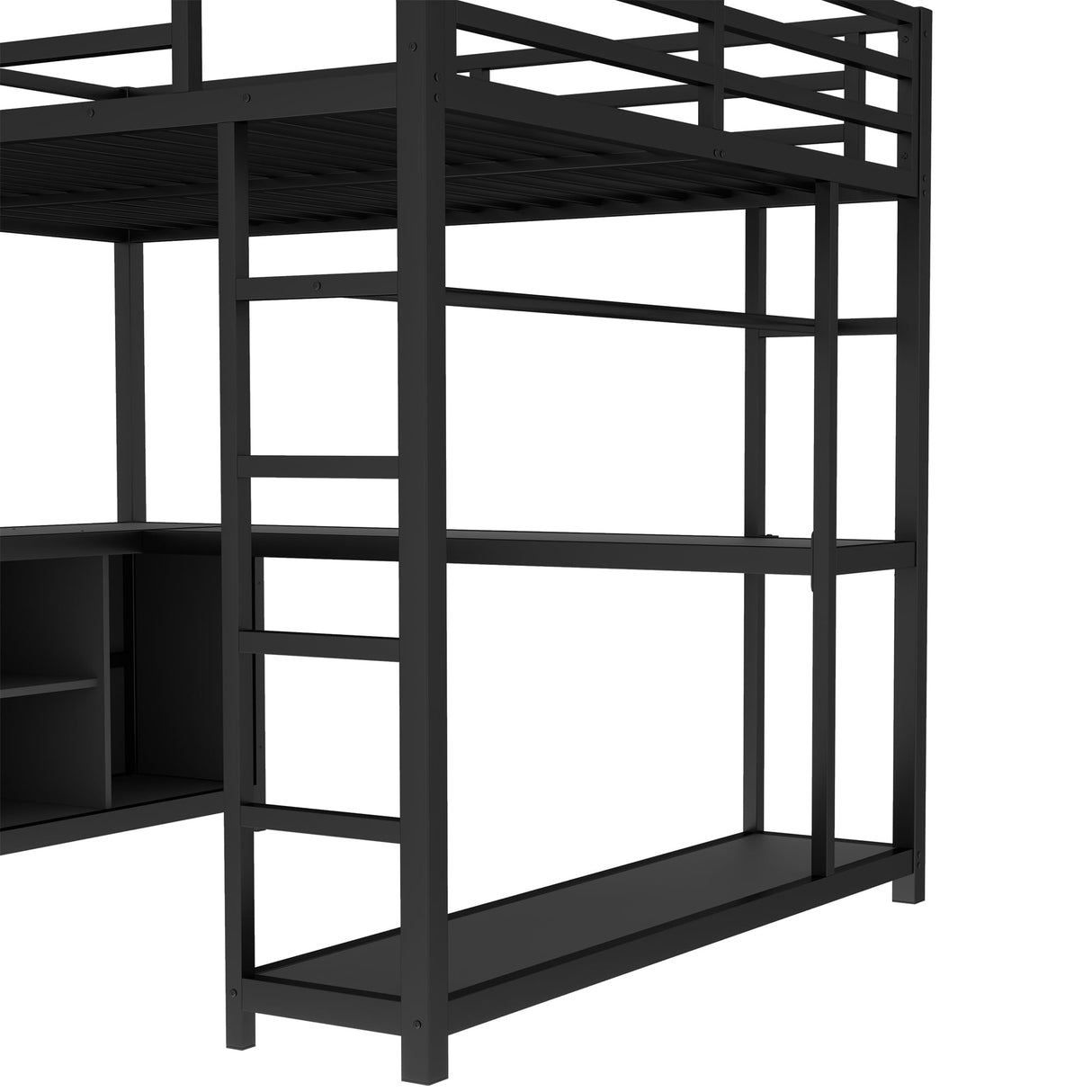 Bellemave Queen Size loft Bed with L Desk, Wardrobe, Metal Queen Loft Bed Frame for Adults, Kids, Teens, Black Bellemave