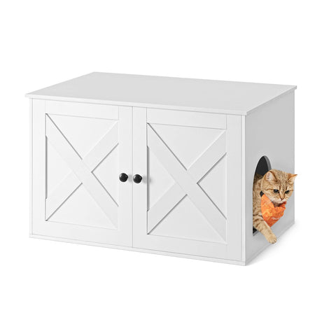 Feandrea Cat Litter Box Enclosure, Litter Box Furniture Hidden with Removable Divider, Indoor Cat House, End Table, 31.5 x 20.9 x 19.7 Inches, White UPCL002W01 Feandrea