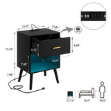 Aienvey Nightstand with Charging Station and LED Lights, Small Side Table, Bedside Table with Drawer, Modern Night Stand, End Table for Bedroom, Living Room (Black) Aienvey