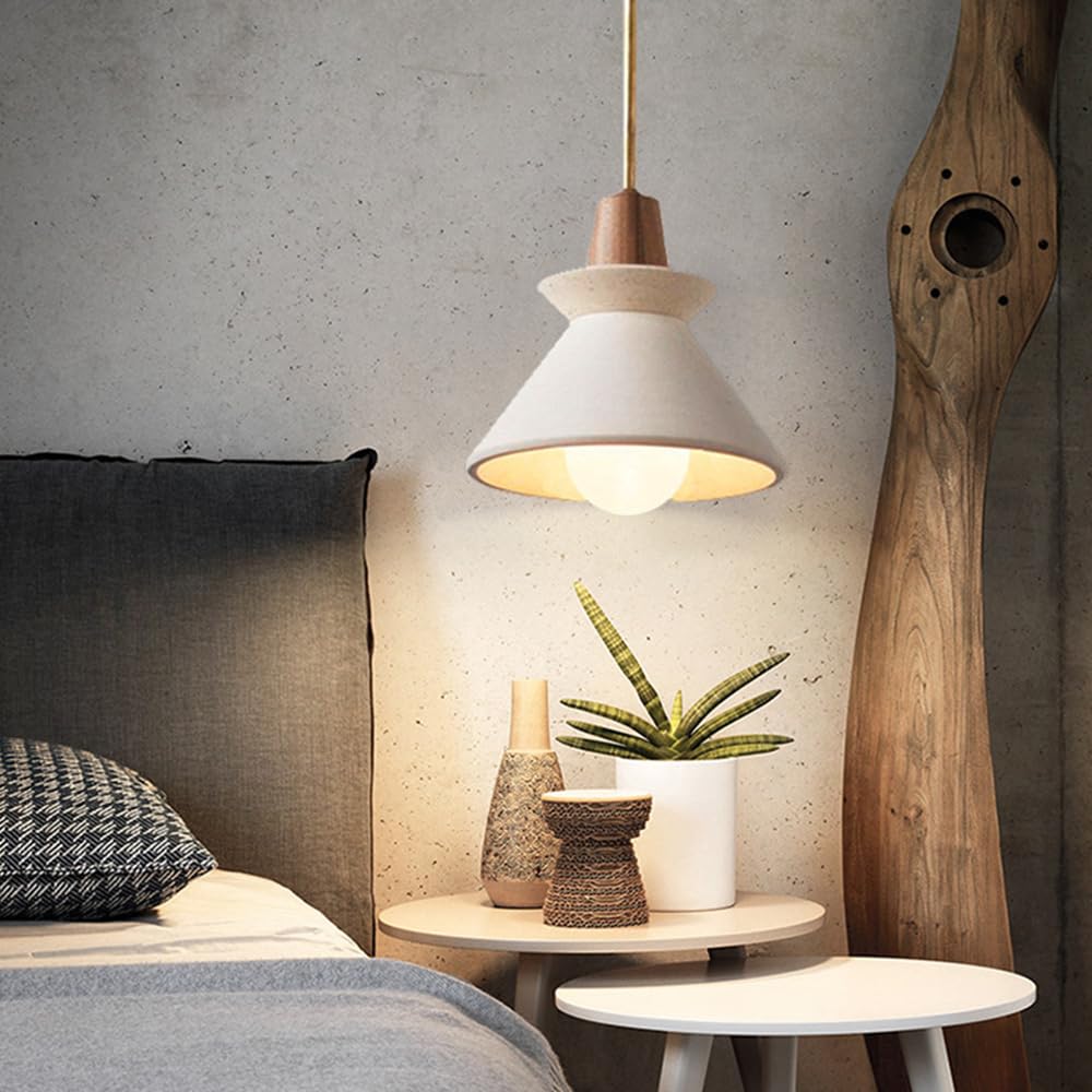 OROILUPU 9.4'' Concrete Pendant Lights Kitchen Island Hanging Lights Unique Pinecone Lampshade Industrial Chandelier Nordic Cement Pendant Light for Dining Room,Bedside,Kitchen,Hallway,1Pcs,White OROILUPU