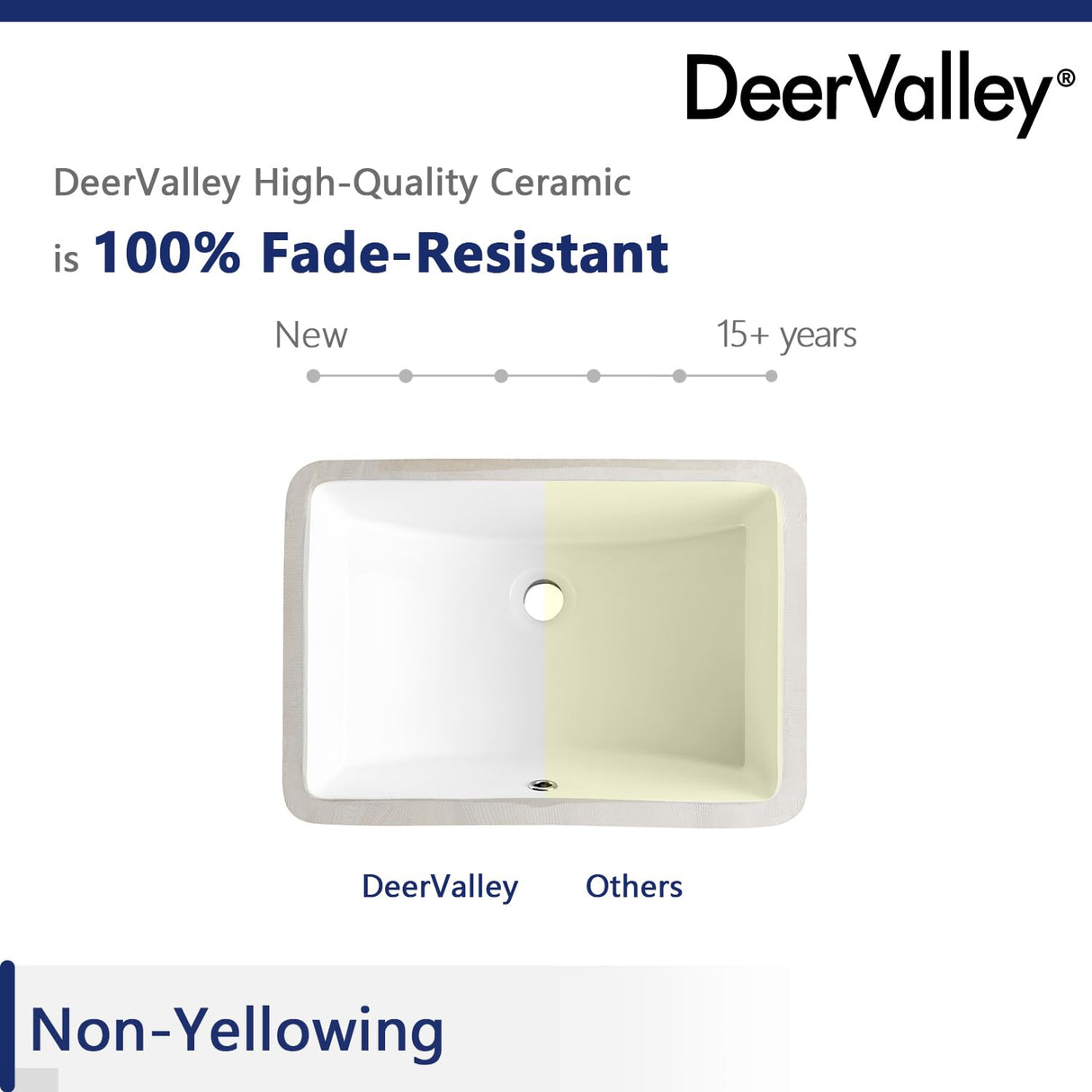 DeerValley DV-1U101 Ally Undermount Bathroom Sink Rectangular, 21'' x 15'' Vessel Sink Rectrangle Undermount Bathroom Sink White Ceramic Lavatory Vanity Vessel Sink with Overflow Deer Valley