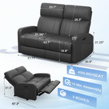 Duitrc Power Loveseat Recliner Sofa, Electric Reclining Loveseat with Adjustable Headrest, Extended Footrest, USB Type-C Ports, Grey PU Leather 2 Seater Reclining Couch for Living Room, RV, Office Duitrc