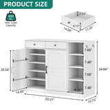 Loomie 5-Tier Shoe Cabinet with 4 Side Cubbies, Farmhouse Shoe Rack Cabinet with 6 Adjustable Shelves & 2 Drawers, Freestanding Shoe Storage Cabinet with 4 Brackets & 2 Hooks for Entryway (White) Loomie