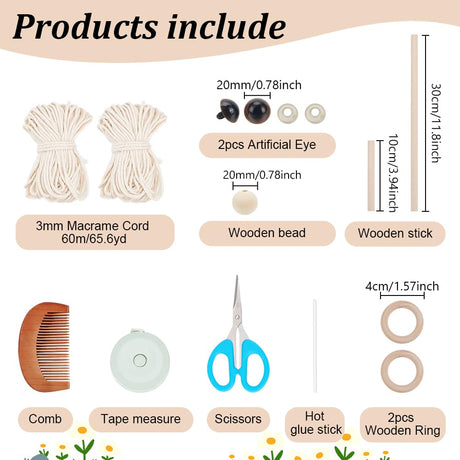 ACRNIGHEET DIY Owl Macrame Kit with Instruction - Handmade White Owl Hanging Ornament Boho Hand Woven Macrame Making Kit for Home Decor ACRNIGHEET