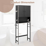 Tangkula Over The Toilet Storage Cabinet, Bathroom Space Saver with 2 Doors, Adjustable Shelf, 2 Side Hooks, Metal Stand, Freestanding Above Toilet Storage Cabinet for Restroom, Laundry (Black) Tangkula