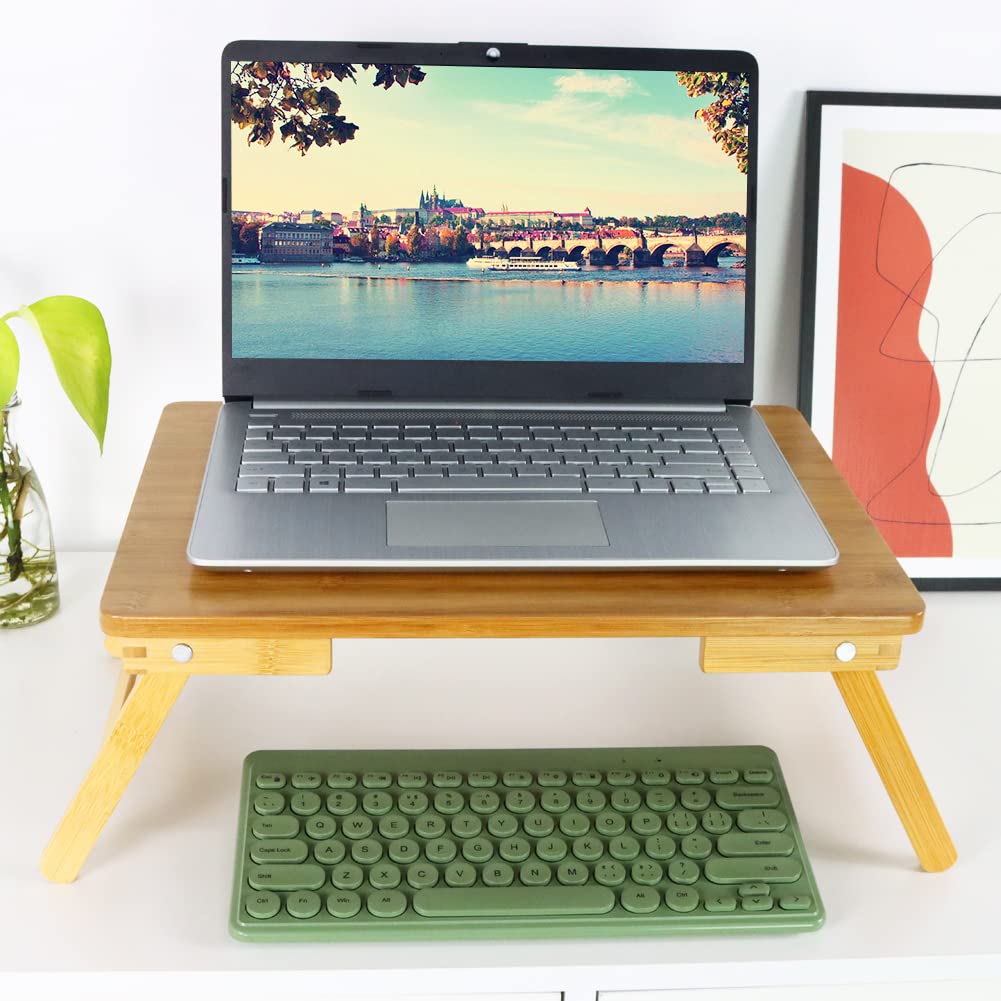 WKWKER 100% Bamboo Laptop Desk Flat Surface Lap Stand Table with Folding Legs Portable Table Bed Tray for Workstation Computer Writing Studio (Natural) - WoodArtSupply