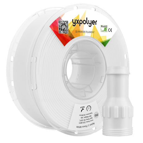 YXPOLYER 3D Printer Filament Nylon Filament PA6 2.2 lbs 1kg White Nylon with Heat-Resistant AMS-Compatible Spool, 3D Printing Filament Easy PA 1.75mm yxpolyer