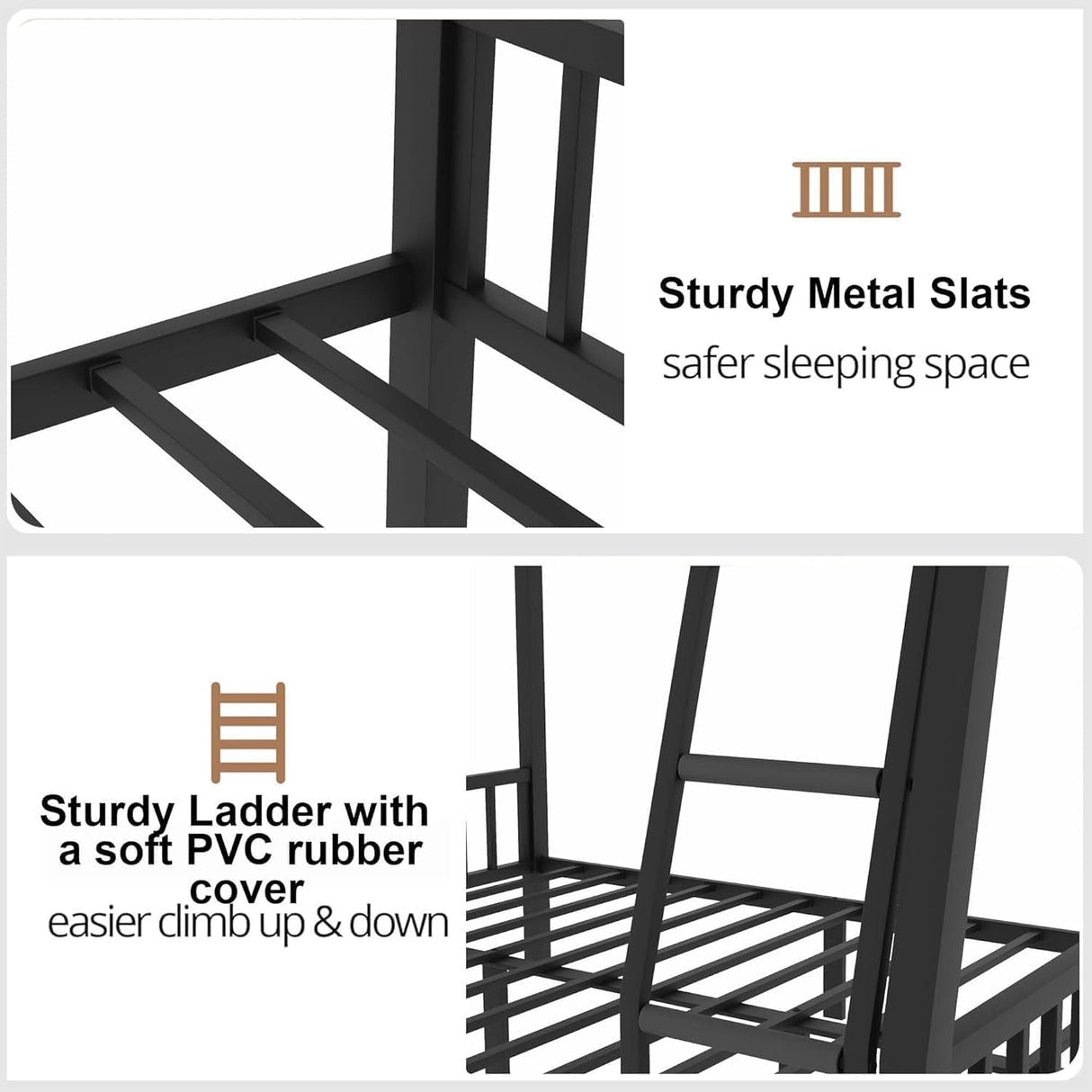 Twin XL Over Queen Bunk Beds for Adults and Teens, Heavy-Duty Metal Bunk Bed Frame with Ladder and Slats Support for Boys Girls,Space-Saving Design,Noise Reduced,Black MoproBeti