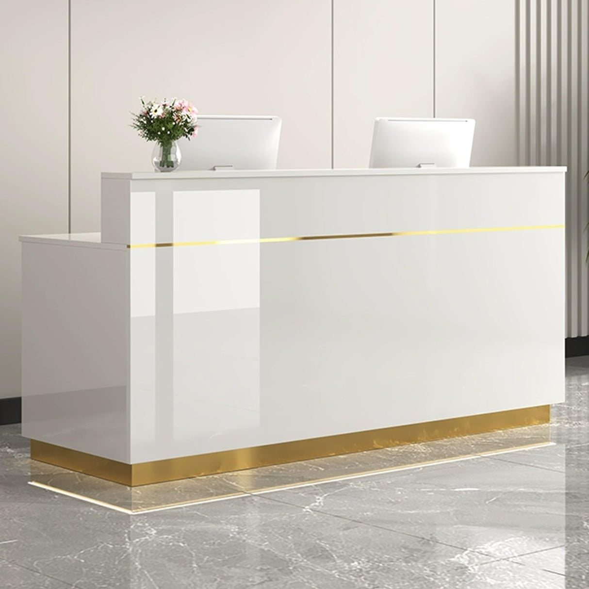 JKGHK Reception Desk, Front Desk Reception Counter with Locking Drawer, Retail Counter with Storage Cabinet, Simple Retail Counter Checkout Counter for Lobby Store Office(White+Gold,60x45cm) JIAOCKJIAO