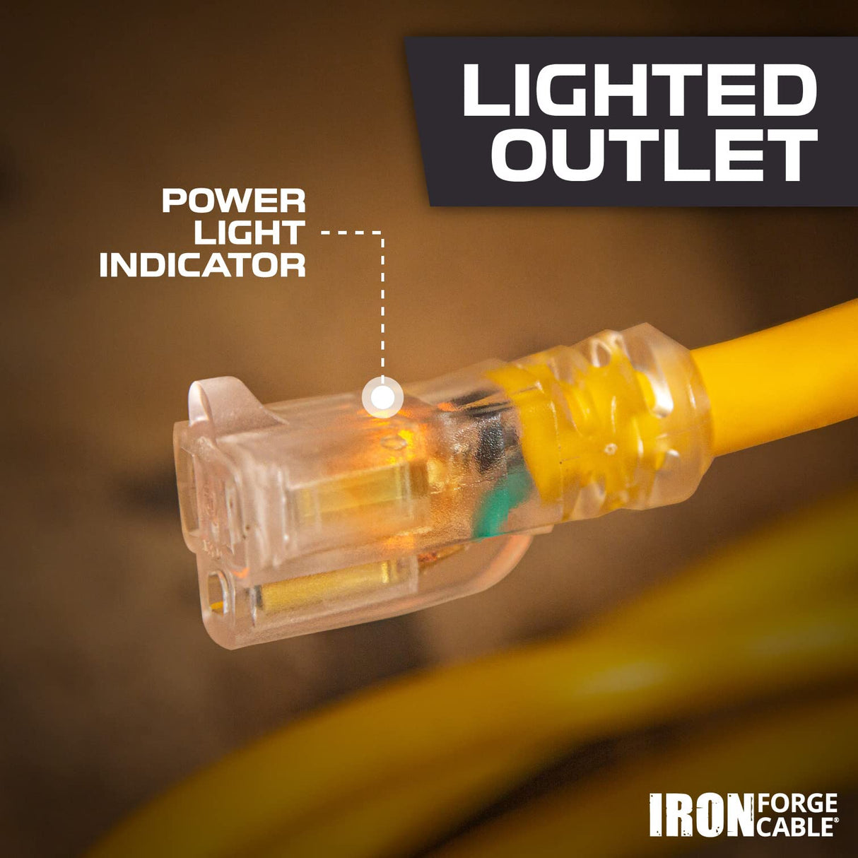 Iron Forge Cable 12 Gauge Extension Cord 75 ft, 12/3 SJTW 75 Foot Heavy Duty Extension Cord Outdoor 3 Prong, Weatherproof Yellow Power Cable 15 Amp, Great for Major Appliances IRON FORGE CABLE