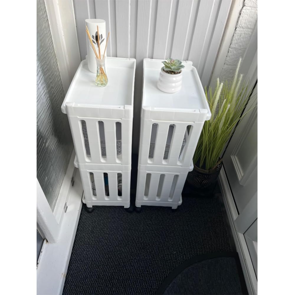 Rolling Storage Utility Cart Slim Organizer Shelf with Wheels 3 Tier Narrow Places Mobile Shelving Unit Tower Rack for Kitchen Bathroom Laundry Room Home Office Bedroom Living Room Washroom, White TENBOAT