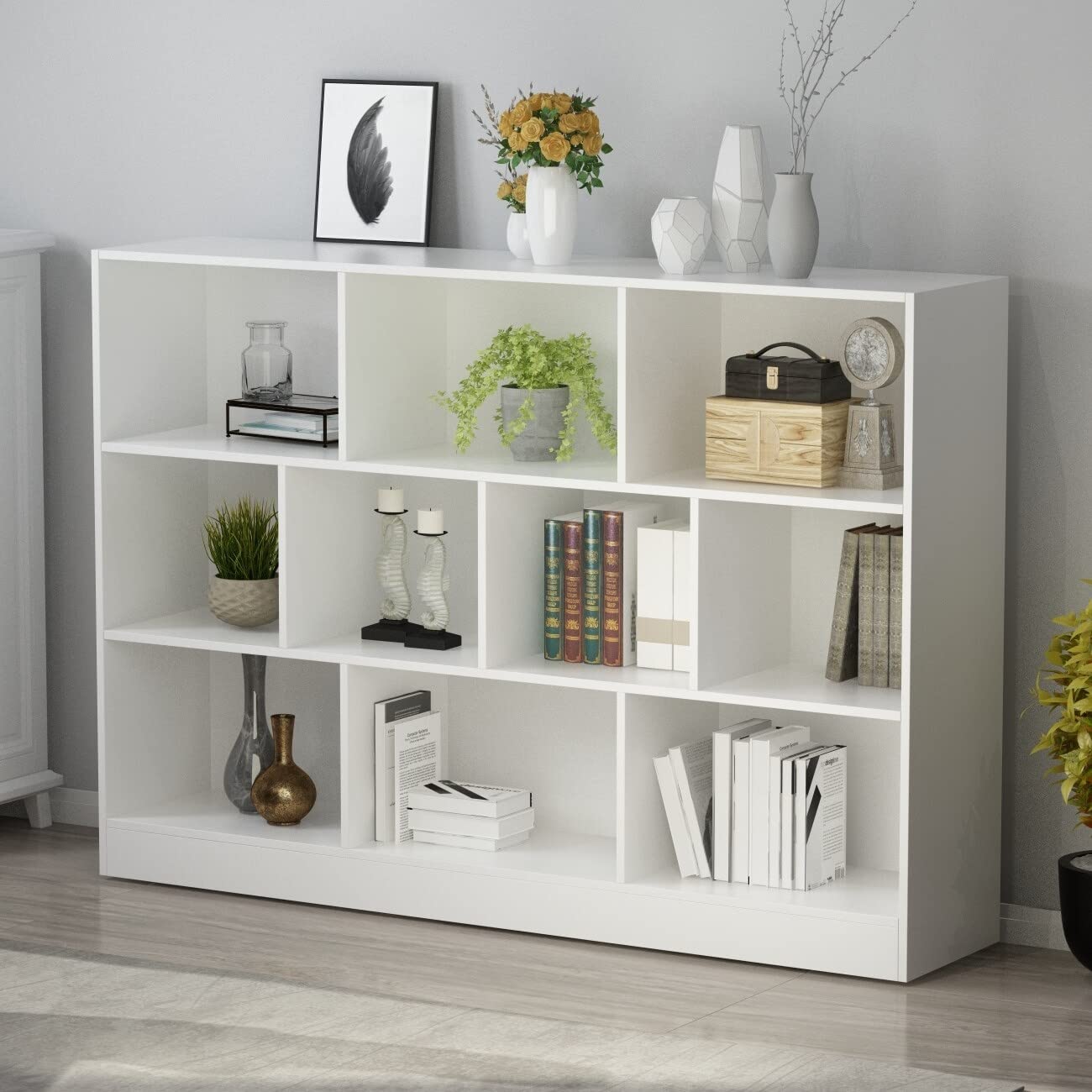 Elegant White Geometric Bookcase – Modern Contemporary Storage Solution for Your Living Room - WoodArtSupply