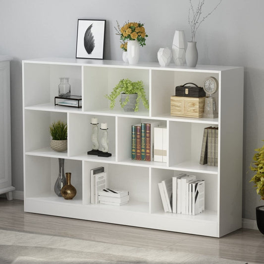 Elegant White Geometric Bookcase – Modern Contemporary Storage Solution for Your Living Room - WoodArtSupply