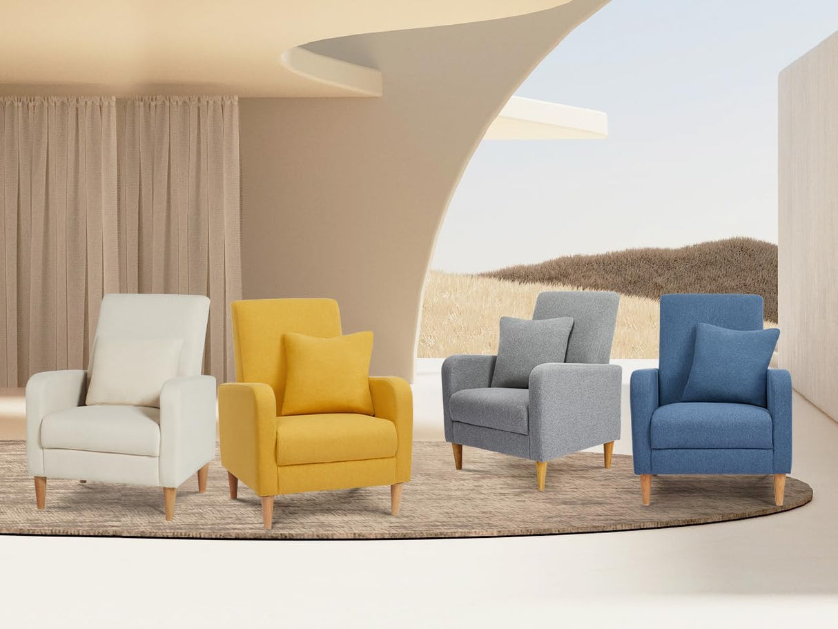 COLAMY Modern Upholstered Accent Chair Armchair with Pillow, Fabric Reading Living Room Side Chair,Single Sofa with Lounge Seat and Wood Legs, Beige COLAMY