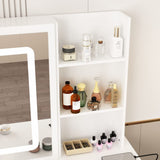 AIEGLE Large Vanity Desk Set with Sliding Lighted Mirror & Build-in Power Strip, 3 Colors LED Lighted Makeup Vanity Drawer Dressing Table with Hair Dryer Rack & Cushioned Stool, White - Power Strip AIEGLE