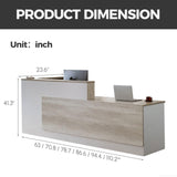 Anzhap L-Shaped Reception Desk with Counter, Modern Front Desk Checkout Counter with Drawer, Storage Cabinet, Keyboard Tray for Office, Salon, Lobby (Oak + Warm White/Right, 110" L*24" W*41" H) Anzhap