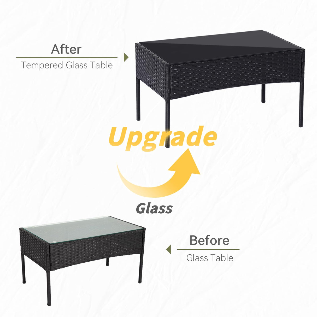 PAIQIAN Patio Furniture Set,4 Piece Garden Conversation Set, Outdoor Wicker Rattan Table and Chairs, Black Patio Set, Sectional Sofa with Thick Cushion for Garden, Yard, or Porch (Black/Beige) PAIQIAN