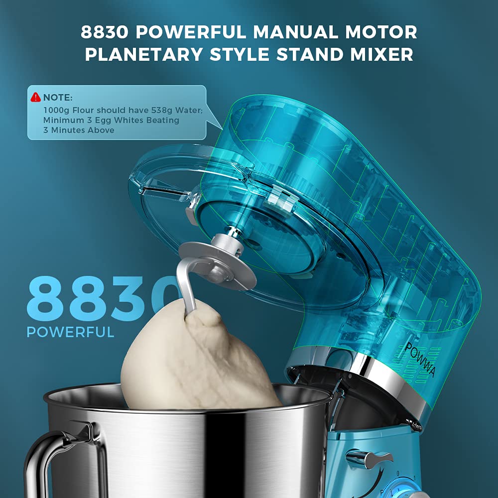 Stand Mixer, POWWA 7.5 QT Electric Mixer, 6+P Speed 660W Household Tilt-Head Kitchen Food Mixers with Whisk, Dough Hook, Mixing Beater & Splash Guard for Baking, Cake, Cookie, Kneading (Blue) POWWA