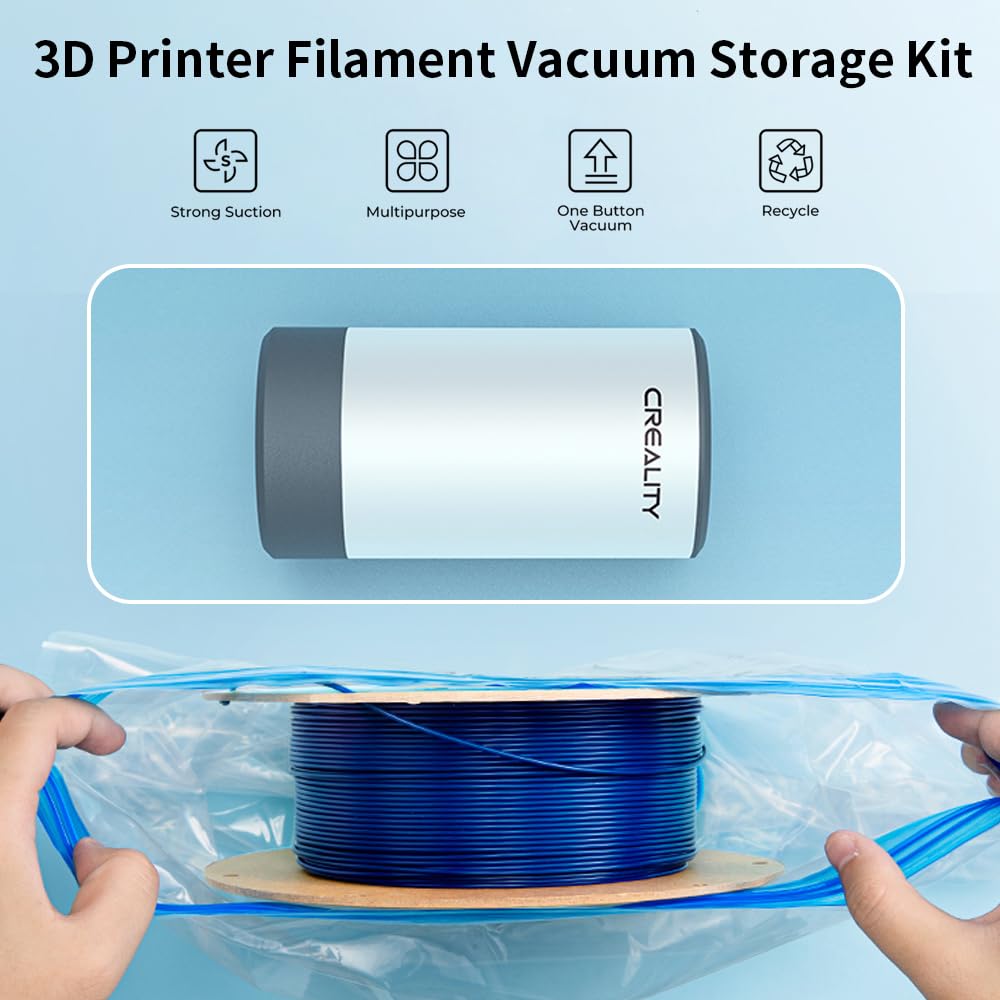 Creality 3D Printer Filament Storage Bags Filament Vacuum Bags, 8 Transparent Sealed Bags with Electric Pump Dust Proof Humidity Resistant Keeping Filament Dry, 40 x 40CM Reusable Vacuum Stor - WoodArtSupply