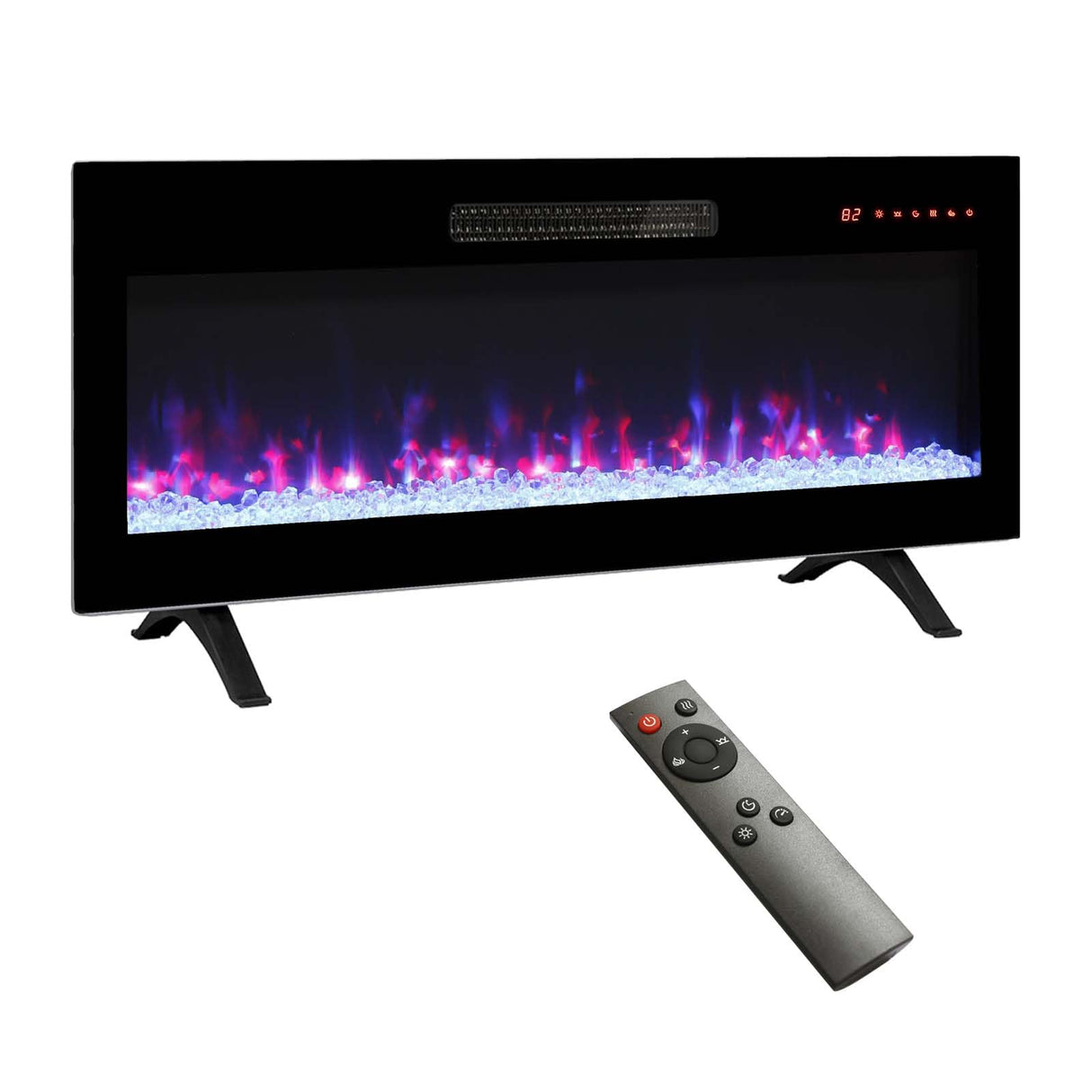 36 Inch Ultra-Thin Electric Fireplace, Recessed and Wall Mounted Fireplace, LED Light Heater with Remote Control, Tempered Glass Front Electric Fireplace with Multi Color Flame & Emberbed (36 inch) FTOPBTB