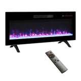 36 Inch Ultra-Thin Electric Fireplace, Recessed and Wall Mounted Fireplace, LED Light Heater with Remote Control, Tempered Glass Front Electric Fireplace with Multi Color Flame & Emberbed (36 inch) FTOPBTB