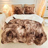 Luxury Faux Fur Shaggy Comforter Set Full/Queen Size, Plush & Sherpa Reversible Comforter Tie Dye Coffee, 3 Pieces Fluffy Fuzzy Bedding Set Ultra Soft and Warm for Winter (1 Comforter + 2 Pillowcases) Flysheep