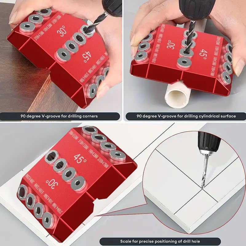 YuanTenhwy 4 Sizes 30 45 90 Degree Angle Drill Guide Jig for Angled Hole and Straight Hole,Drill Block，Dowel Drill Guide，Stair Wire Handrail, Deck Cable Railing Lag Screw Drilling Template Block YuanTenhwy