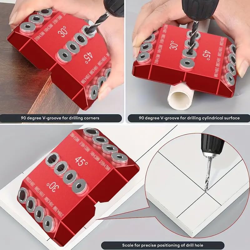 YuanTenhwy 4 Sizes 30 45 90 Degree Angle Drill Guide Jig for Angled Hole and Straight Hole,Drill Block，Dowel Drill Guide，Stair Wire Handrail, Deck Cable Railing Lag Screw Drilling Template Bl - WoodArtSupply