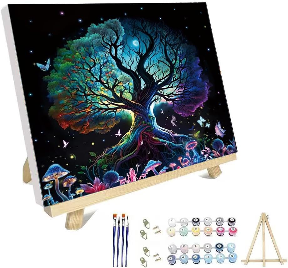 hyzsj Paint by Numbers Kit for Adults with Frame,Tree of Life Paint by Numbers for Adults, Paint by Number with Easel, DIY Paint by Number Kits for Home Wall Decor （11.8x15.7inch） hyzsj